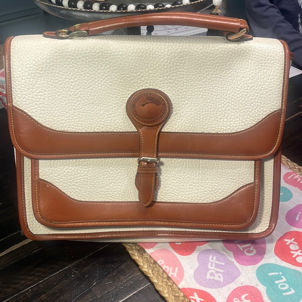 Vintage Dooney & Bourke ALL-WEATHER LEATHER Large Carrier Bag in Bone & Tan